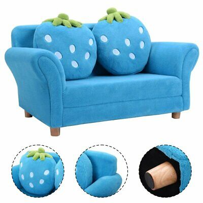 Costway Kids Sofa Strawberry Armrest Chair Lounge Couch w/2 Pillow Children Todd