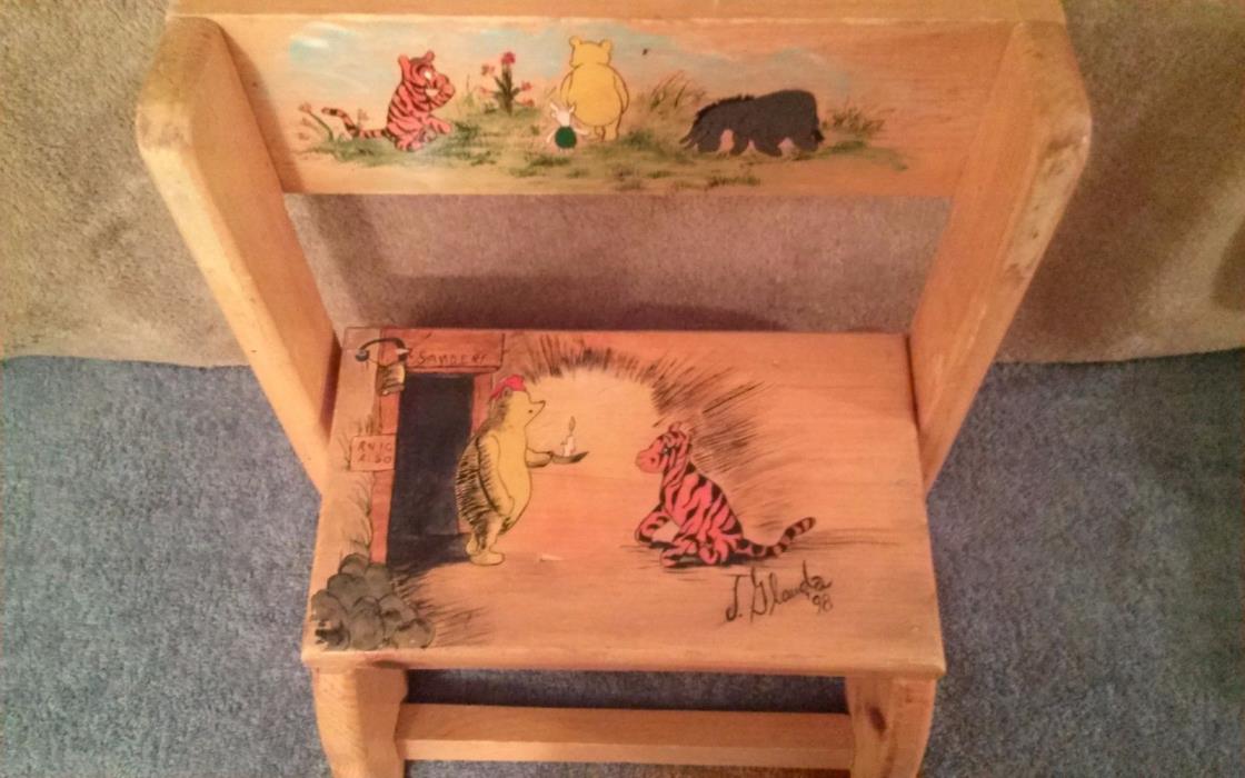 Childrens Wooden CHAIR FOOT STOOL Custom Paint WINNIE THE POOH Themed. 13