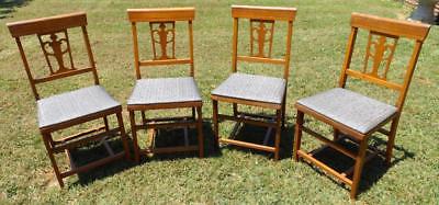 VINTAGE SET OF 4 FOLDING WOOD CHAIRS WITH PADDED VINYL COVERED CHURCH WEDDING