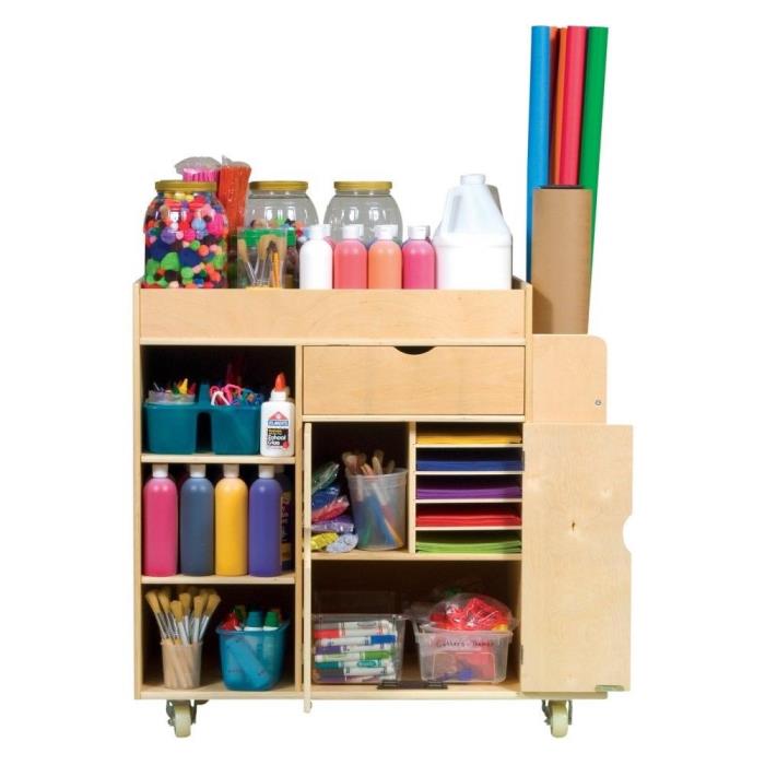 Guidecraft G98202 Kids Art Supply Activity Wooden Rolling Storage Cart NEW