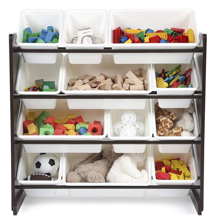 Tot Tutors Kids' Toy Storage Organizer with 12 Plastic Bins  Espresso/White