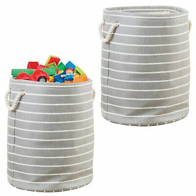 mDesign Round Fabric Toy / Nursery Storage Organizer, Large, 2 Pack - Gray/Cream