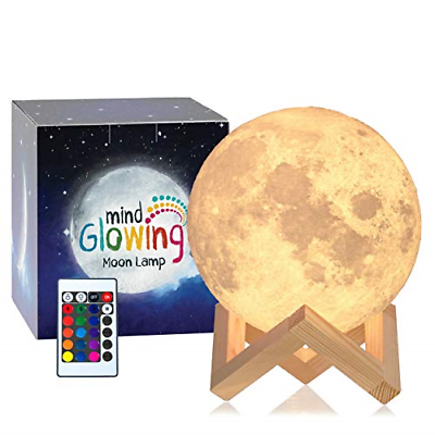 Mind-glowing 3D Moon Lamp - 16 LED Colors, Dimmable, Rechargeable Night Light &