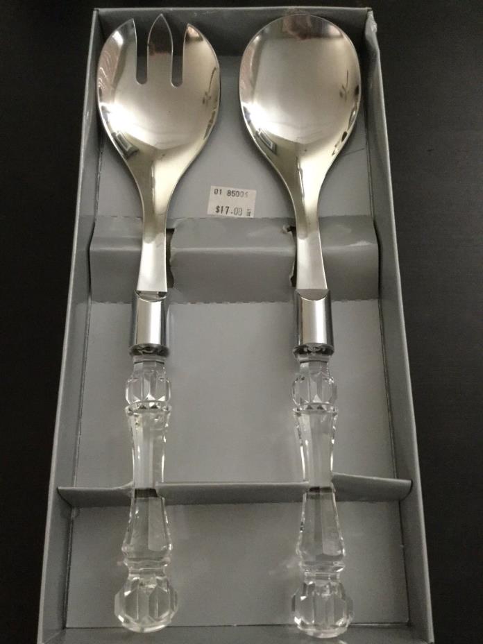 Abbott Collection Stainless Steel with Acrylic Crystal Cut Handles Salad Servers