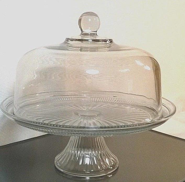 Anchor Hocking 2-Piece Canton Clear Glass Cake Stand/Dome/Punch Bowl/Vase - EUC!