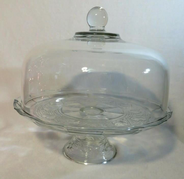 VINTAGE PRESSED GLASS PEDESTAL CAKE STAND WITH DOME COVER AND PUNCH BOWL
