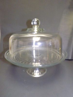 ANCHOR HOCKING CANTON CLEAR GLASS CAKE STAND DOME PUNCH BOWL