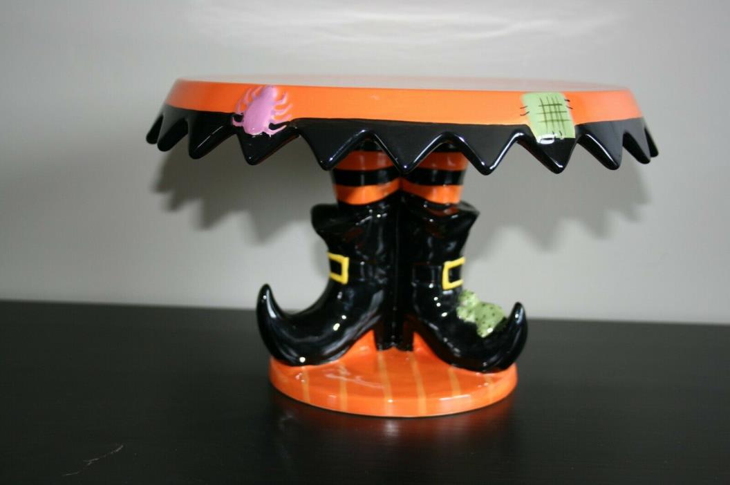 Magenta Witch Boots Pedestal Cake Dessert Stand ORANGE & BLACK Halloween
