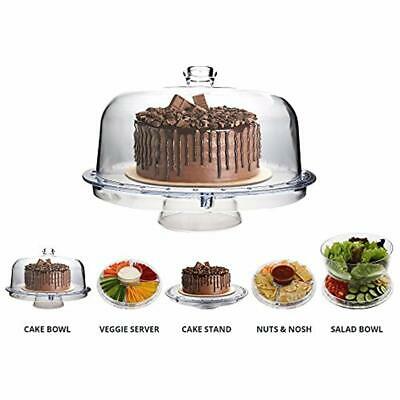 6 In 1 Cake Stand With Dome Lid Desert Serving Platter Multi Purpose Acrylic