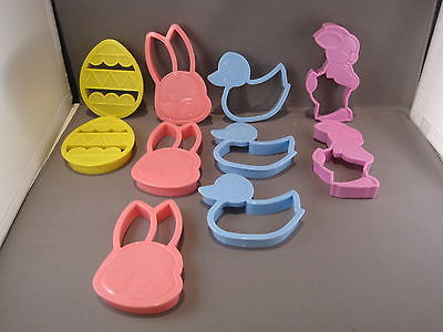 SET 10 EASTER / SPRING COOKIE CUTTERS PLASTIC 2 DIFFERENT BUNNY,  DUCK, AND  EGG