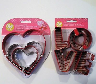 Wilton Valentine's Day Metal Cookie Cutter Set Lot Heart Word LOVE Red Letters