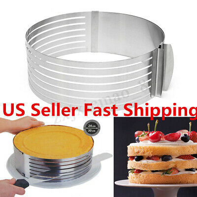 Large Adjustable Round Stainless Steel Mousse Cake Ring Mold Layer Slicer Cutter