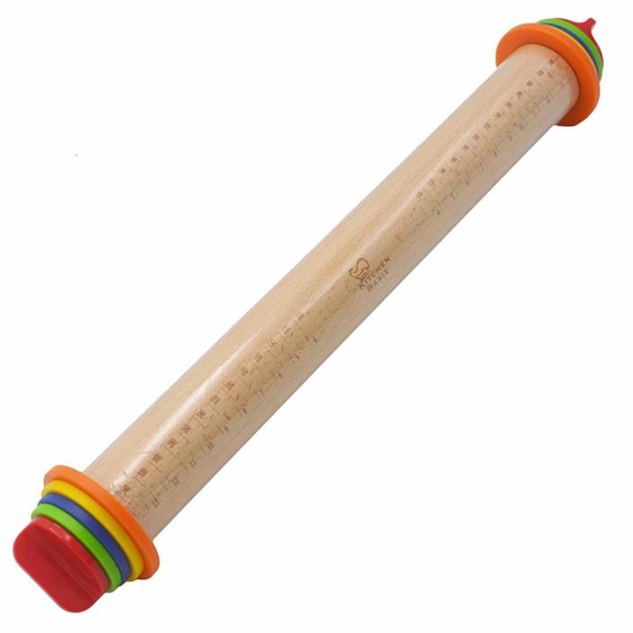 Wooden Classic Adjustable Rolling Pin Removable Rings Beech Baking Dough Pizza