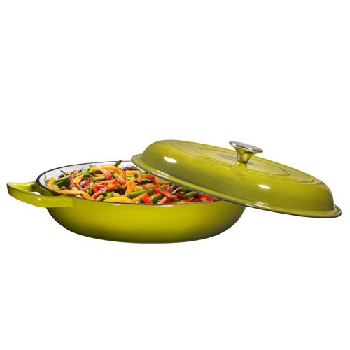 Enameled Cast Iron Casserole Braiser Pan with Cover, 3.8-Quart, Lime Green