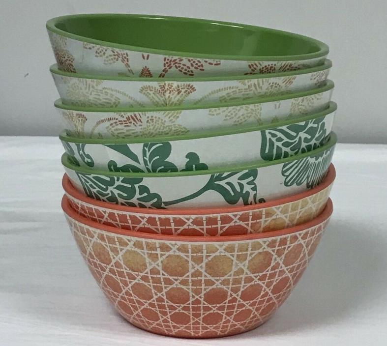 Privet House Target Dinnerware Small Bowls Green Red Orange Decorated Set of 7
