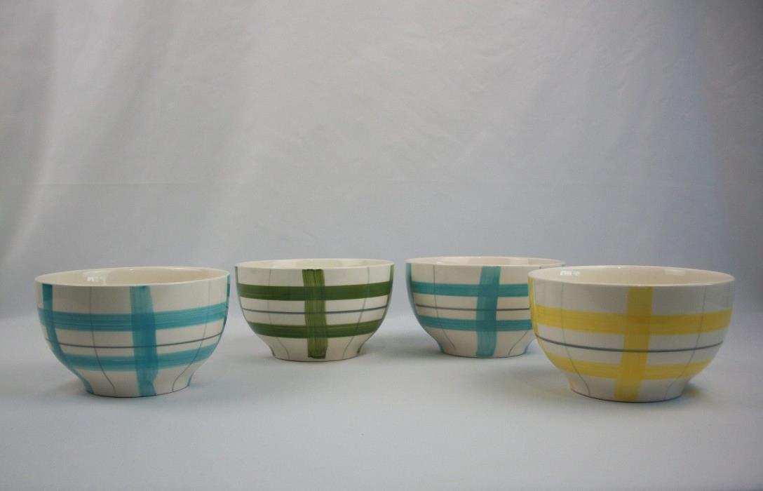 Set of 4 Gibson Home Plaid Bowls Green Yellow Blue