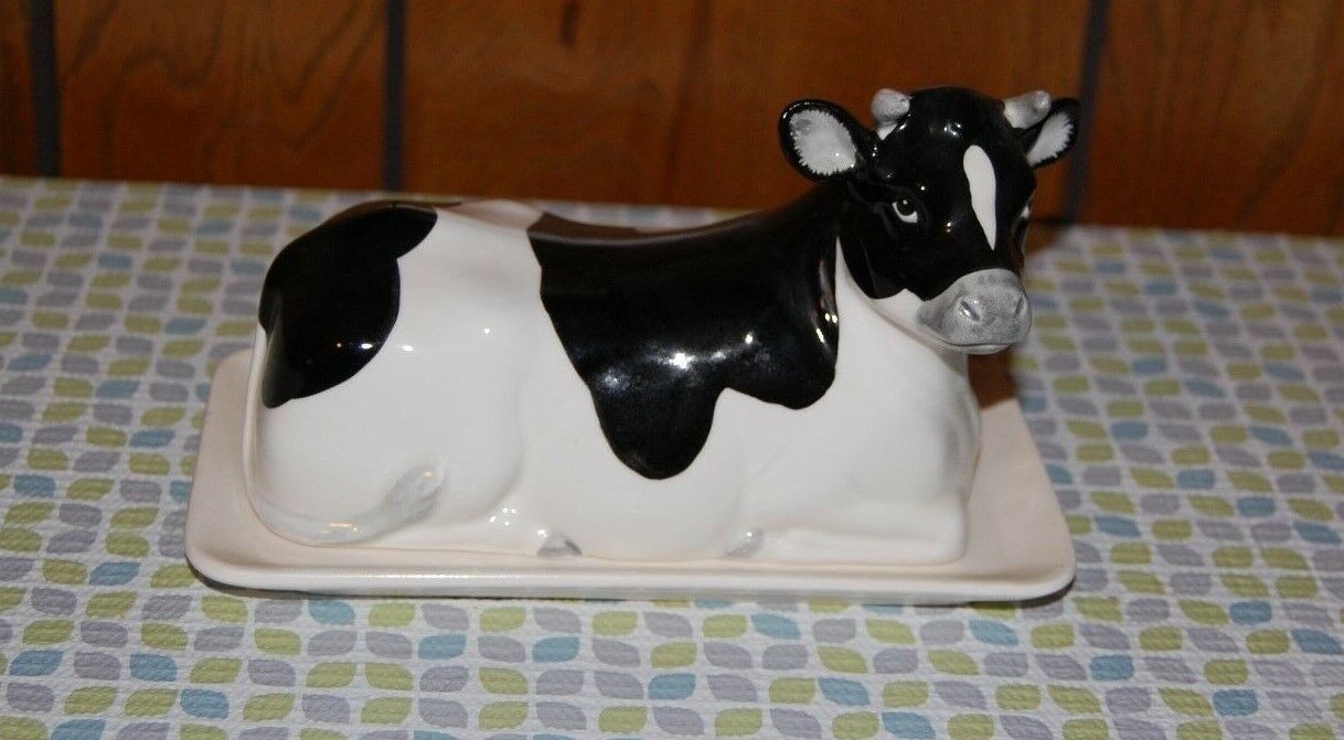Vintage Otagiri Cow Ceramic Covered Butter Dish