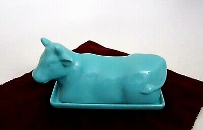 FOOD NETWORK STONEWARE COW BUTTER DISH TEAL TURQUOISE BLUE