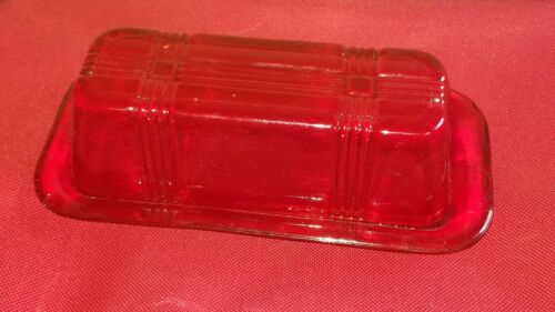 Red Depression Glass Style Stick Butter Dish