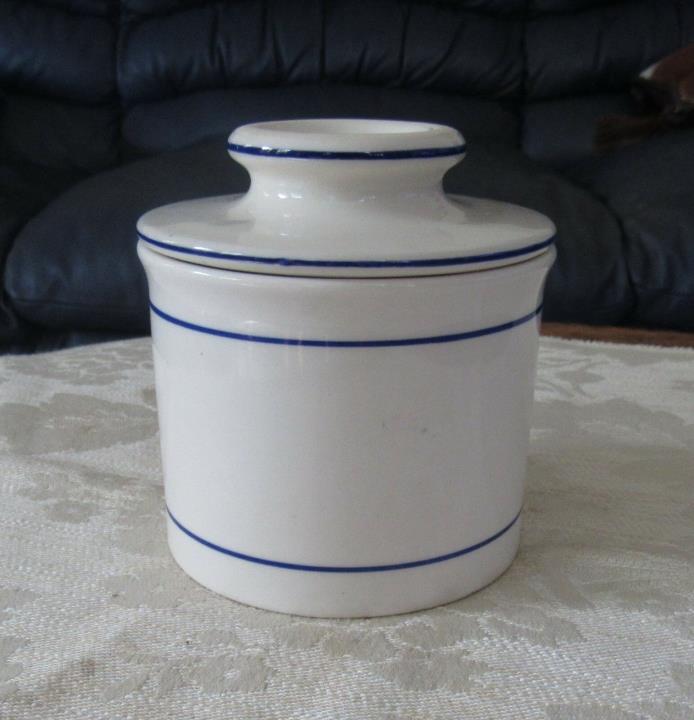 Norpro Butter Keeper Crock French Bell White Blue Kitchen Dish Stoneware