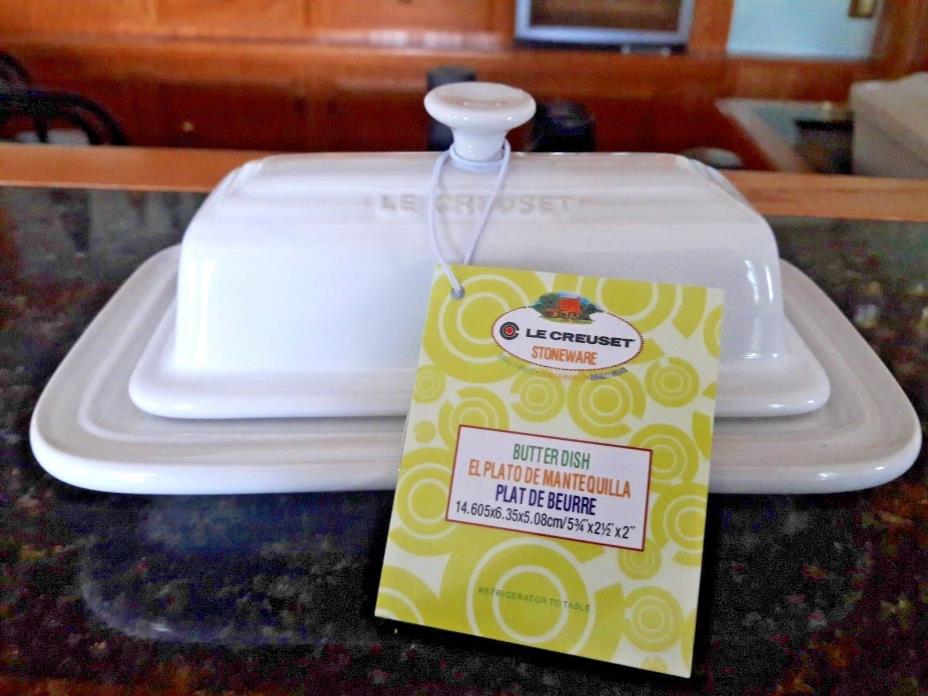 Le Creuset WHITE Stoneware Butter Dish NWT