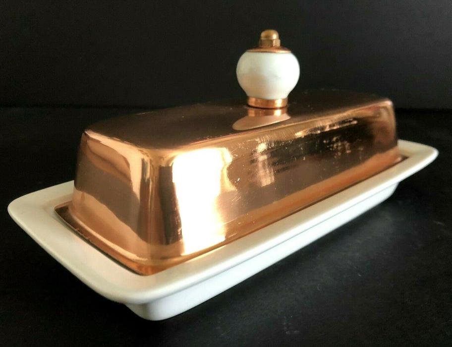 Vintage Baker, Hart & Stuart Copper Butter Dish & Ceramic Tray