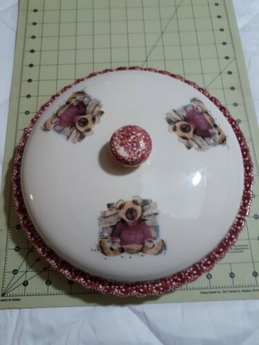 Stoneware Decorative Pie Cover Dish With Lid Teddy Bears