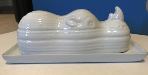Pier 1 One Imports White Rhino Porcelain Covered Butter Dish Zoo Africa Safari