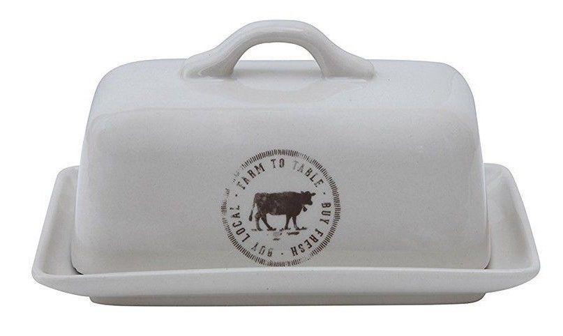 - LID ONLY!!- Creative Co-op DA5366 Stoneware Butter Dish with Cow Decal NO TRAY
