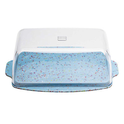 ZAK! DESIGNS Sprinkles Recycled Plastic Wide Butter Dish with Lid BLUE/CLEAR GUC