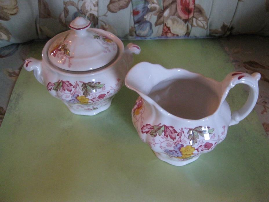 CREAM & SUGAR SET - ENGLAND -PINK FLORAL - 