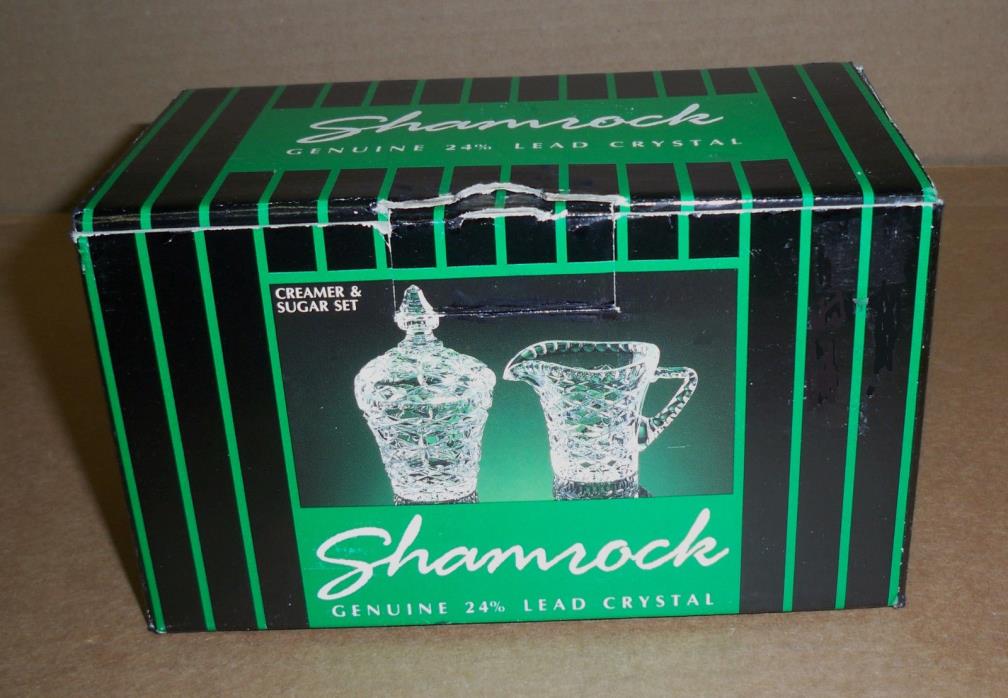 SHAMROCK LEAD CRYSTAL CREAMER And SUGAR SET NIB Old