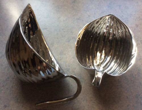 MICHAEL ARAM : Set/2 “HOSTA” CREAMER & SUGAR Rainforest Stainless Art Craftsman