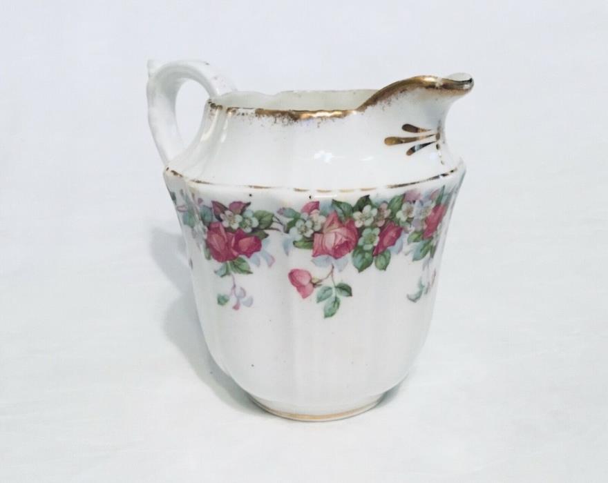 Vintage White Porcelain China Delicate Ornate Floral Creamer Pitcher Gold Trim