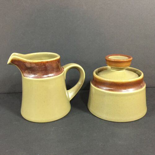 Vintage Mid Century Noritake Primastone Sea Mist Creamer Sugar Set Green 8310