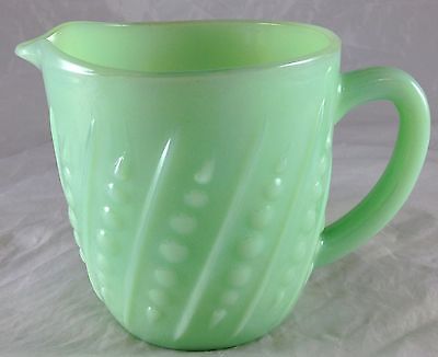 JADITE GREEN GLASS BEAD & BAR BEADED DESIGN JADEITE CREAM PITCHER MILK CREAMER