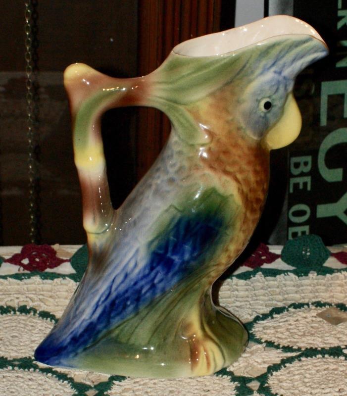 Lovely Vintage Hand Painted Ceramic Parrot Pitcher