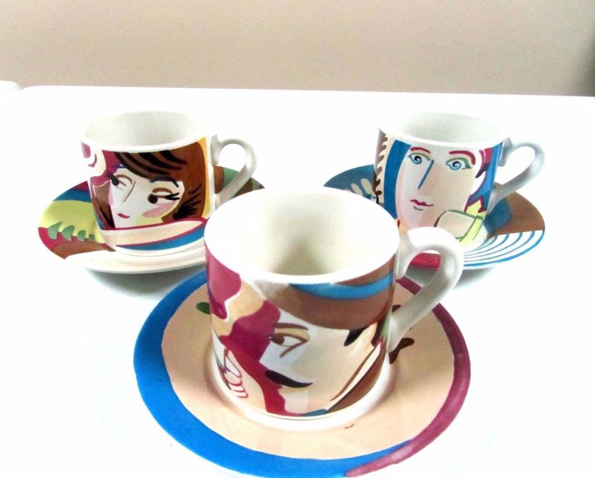 COOKS CLUB CAFE BISTRO 3 CUPS AND SAUCERS