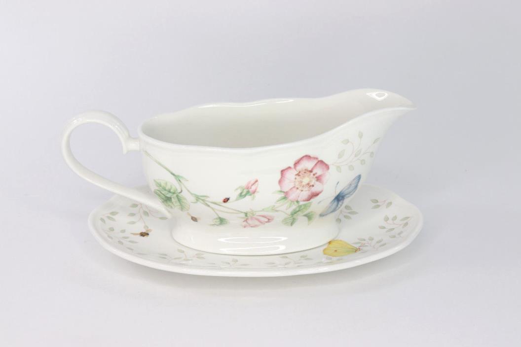 Lenox Butterfly Meadow Gravy Boat with Stand 2 pc