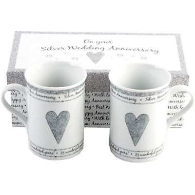 25th Silver Wedding Anniversary Gift Set Ceramic Mugs By