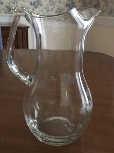 Clear Glass Flower Etched Pitcher