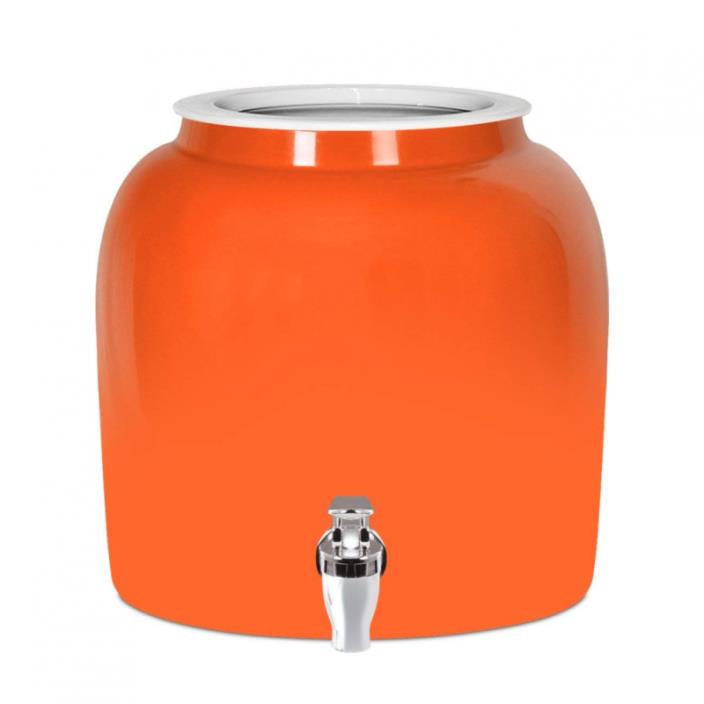 Solid Porcelain Ceramic Water Dispenser Crock W Faucet LEAD ORANGE