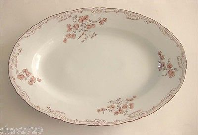 PRE-OWNED MADE IN BERLIN, GERMANY OVAL PLATTER WITH PINK & BROWN LEAVES & SCROLL