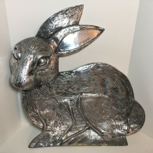 Vintage Aluminum Pewter Rabbit Platter Low Bowl 23” x 22” Mexico Home Easter