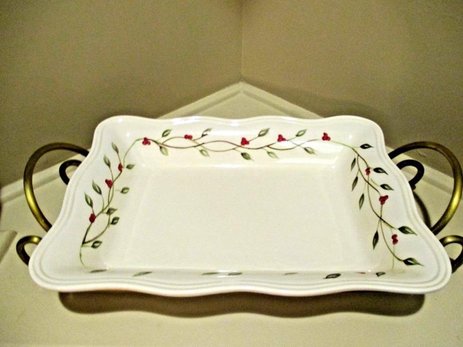 Large Holly & Berries Server Handled 14.5 X 10.5 Table Kitchen #T5