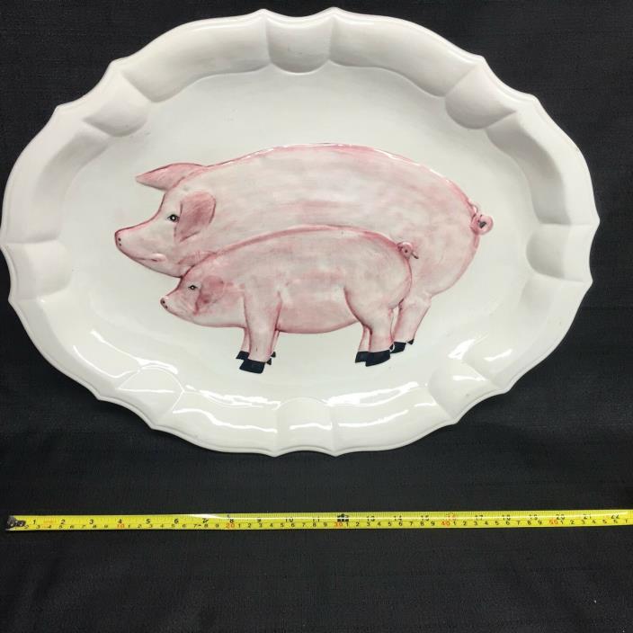 Large Hand Painted Pig Serving Platter Italy