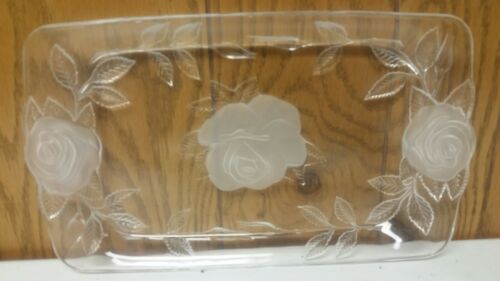 Large  Clear Glass Serving Platter Etched Rose 14