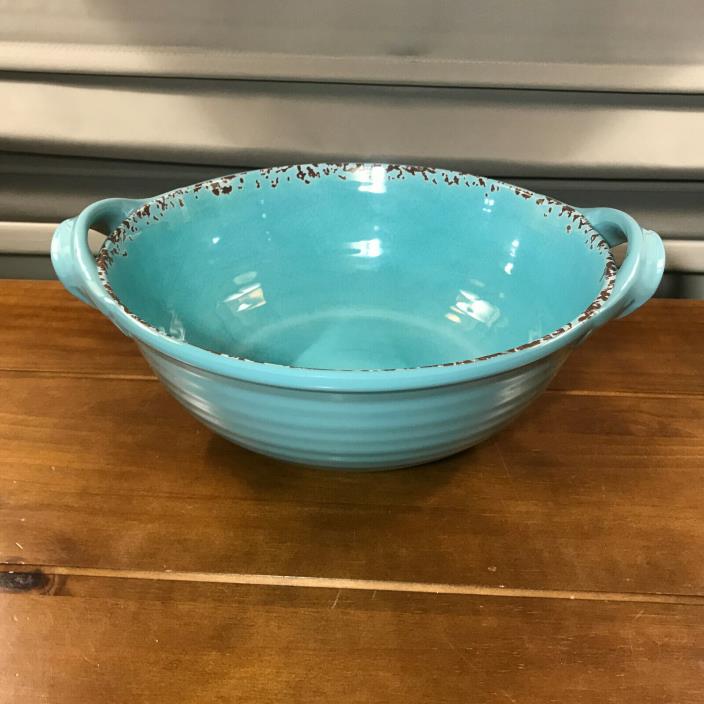 New Tommy Bahama Melamine Turquoise Blue Crackle Handled Serving Salad Bowl