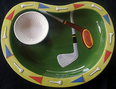Golf Theme Chip Snack Dish Putting Green Golf Ball Dip Cup New Ceramic Clay Art