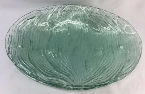 Textured Glass Oval Platter Deep Waves Slumped Fused Glass 14” X 9”